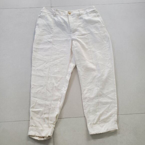 A New Day Off White Cuffed Ankle Trouser Pants with Back Elastic Waistband  16R - Picture 1 of 9